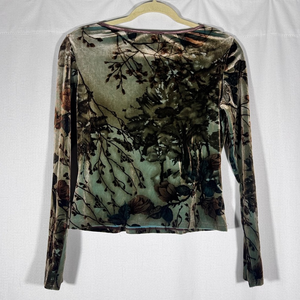 Velvet Botanical Print Velvet Long Sleeve Top - Picture 3 of 5